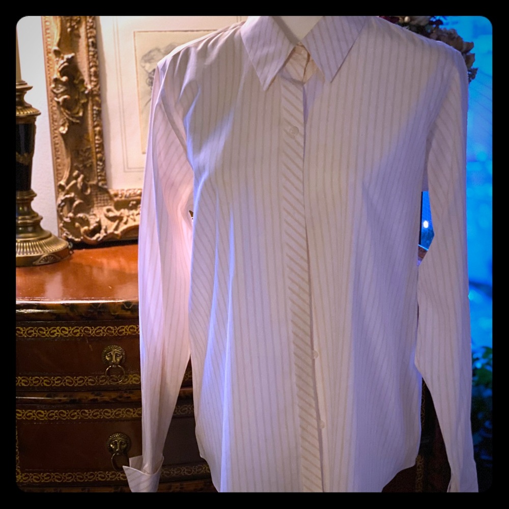 Liz Claiborne Blouse White w/ Pink Stripes